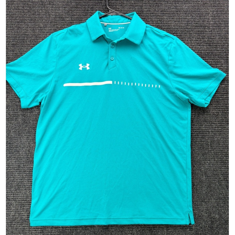 Under Armour Mens Medium Teal Loose Fit Short Sleeve Performance Golf Polo